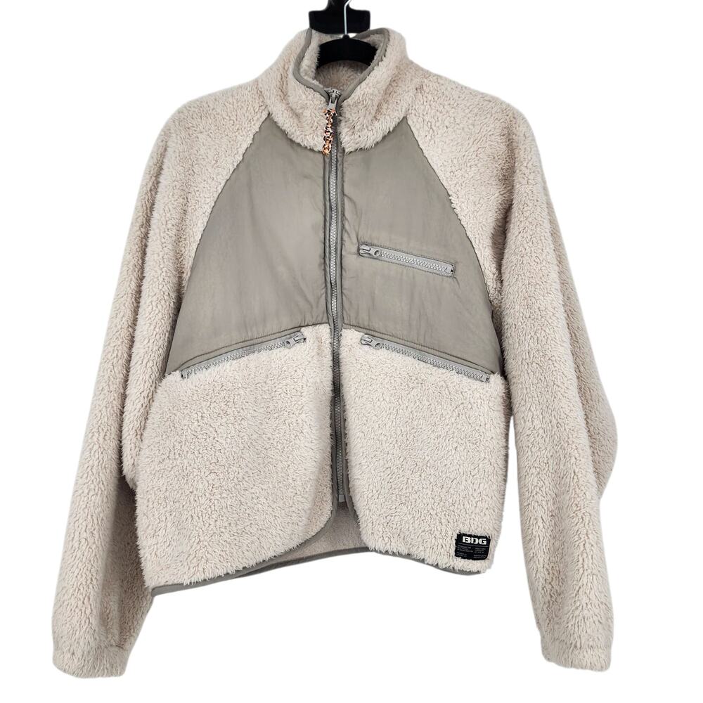 BDG Urban Outfitters Chuck Cream Teddy Fleece Zip Up Jacket Size Small